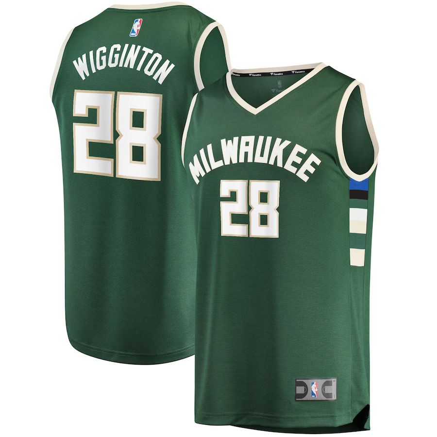 Men Milwaukee Bucks 28 Lindell Wigginton Fanatics Branded Green Fast Break Replica NBA Jersey